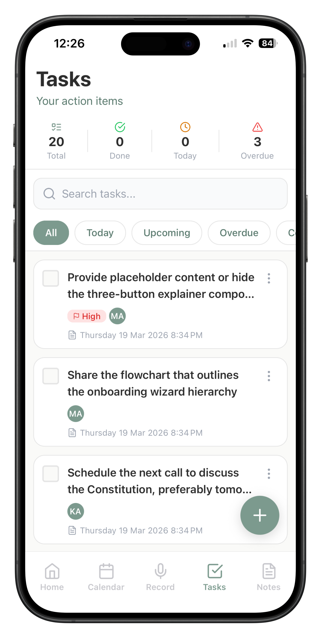 Tasks list with priorities in MeetNote